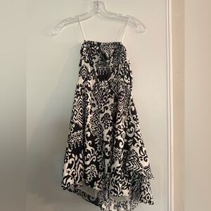 Express Black and White Strapless Abstract Print Dress